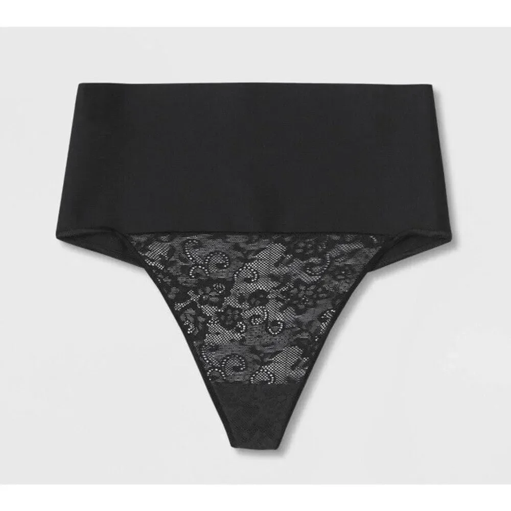 Maidenform Black No Pinch Shaping Waistband Thong Tame Your Tummy Shapewear S